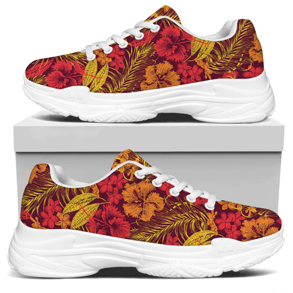 Retro Hawaiian Tropical Floral Print White Chunky Shoes