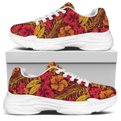 Retro Hawaiian Tropical Floral Print White Chunky Shoes