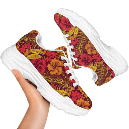Retro Hawaiian Tropical Floral Print White Chunky Shoes
