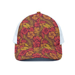 Retro Hawaiian Tropical Floral Print White Mesh Trucker Cap