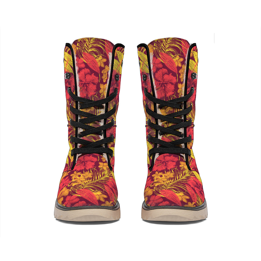 Retro Hawaiian Tropical Floral Print Winter Boots