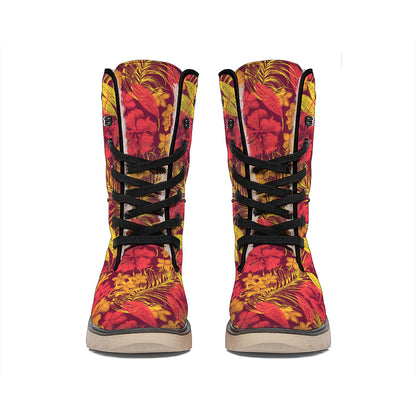 Retro Hawaiian Tropical Floral Print Winter Boots
