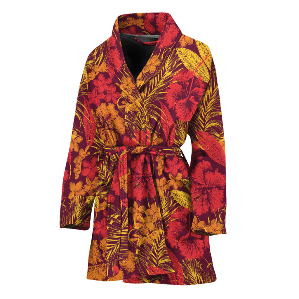 Retro Hawaiian Tropical Floral Print Women's Bathrobe