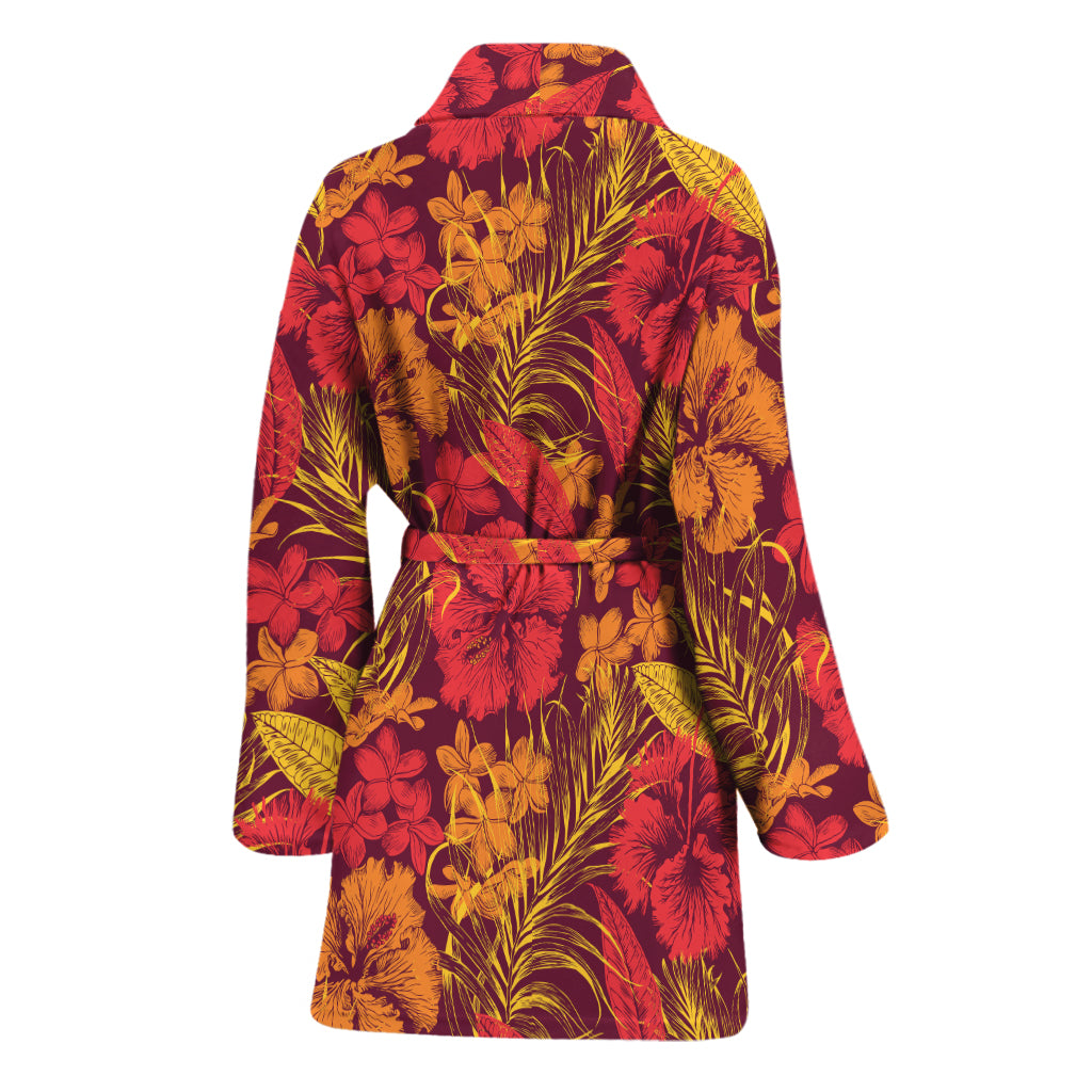 Retro Hawaiian Tropical Floral Print Women's Bathrobe