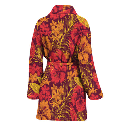 Retro Hawaiian Tropical Floral Print Women's Bathrobe