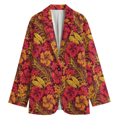 Retro Hawaiian Tropical Floral Print Women's Blazer