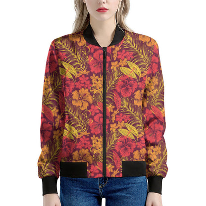Retro Hawaiian Tropical Floral Print Women's Bomber Jacket