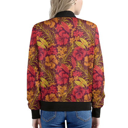 Retro Hawaiian Tropical Floral Print Women's Bomber Jacket