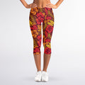 Retro Hawaiian Tropical Floral Print Women's Capri Leggings