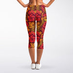 Retro Hawaiian Tropical Floral Print Women's Capri Leggings