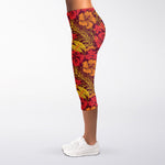 Retro Hawaiian Tropical Floral Print Women's Capri Leggings