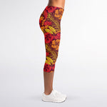 Retro Hawaiian Tropical Floral Print Women's Capri Leggings