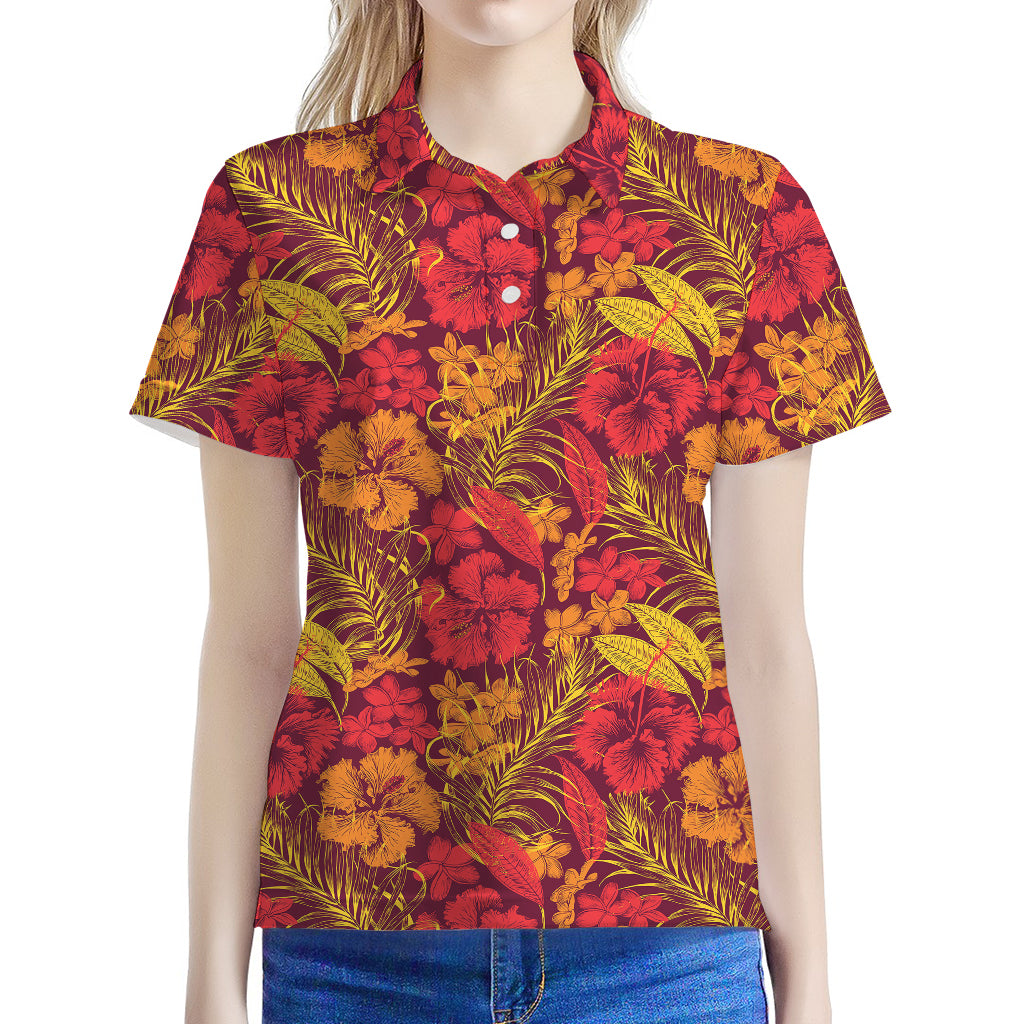Retro Hawaiian Tropical Floral Print Women's Polo Shirt
