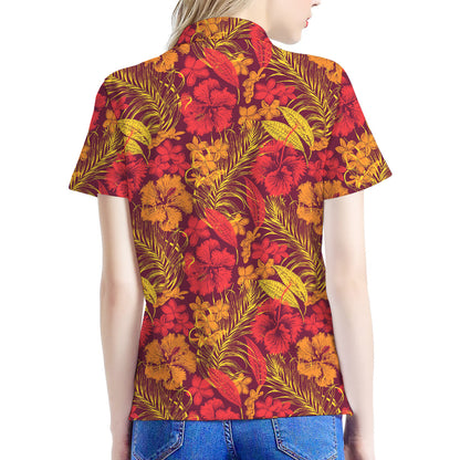 Retro Hawaiian Tropical Floral Print Women's Polo Shirt
