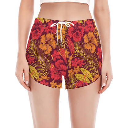 Retro Hawaiian Tropical Floral Print Women's Split Running Shorts