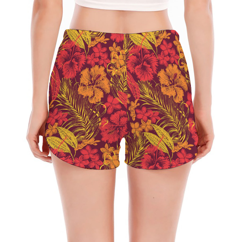 Retro Hawaiian Tropical Floral Print Women's Split Running Shorts