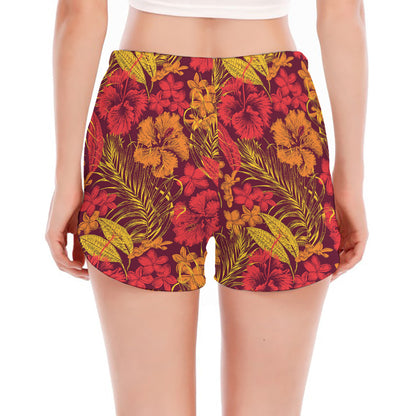 Retro Hawaiian Tropical Floral Print Women's Split Running Shorts
