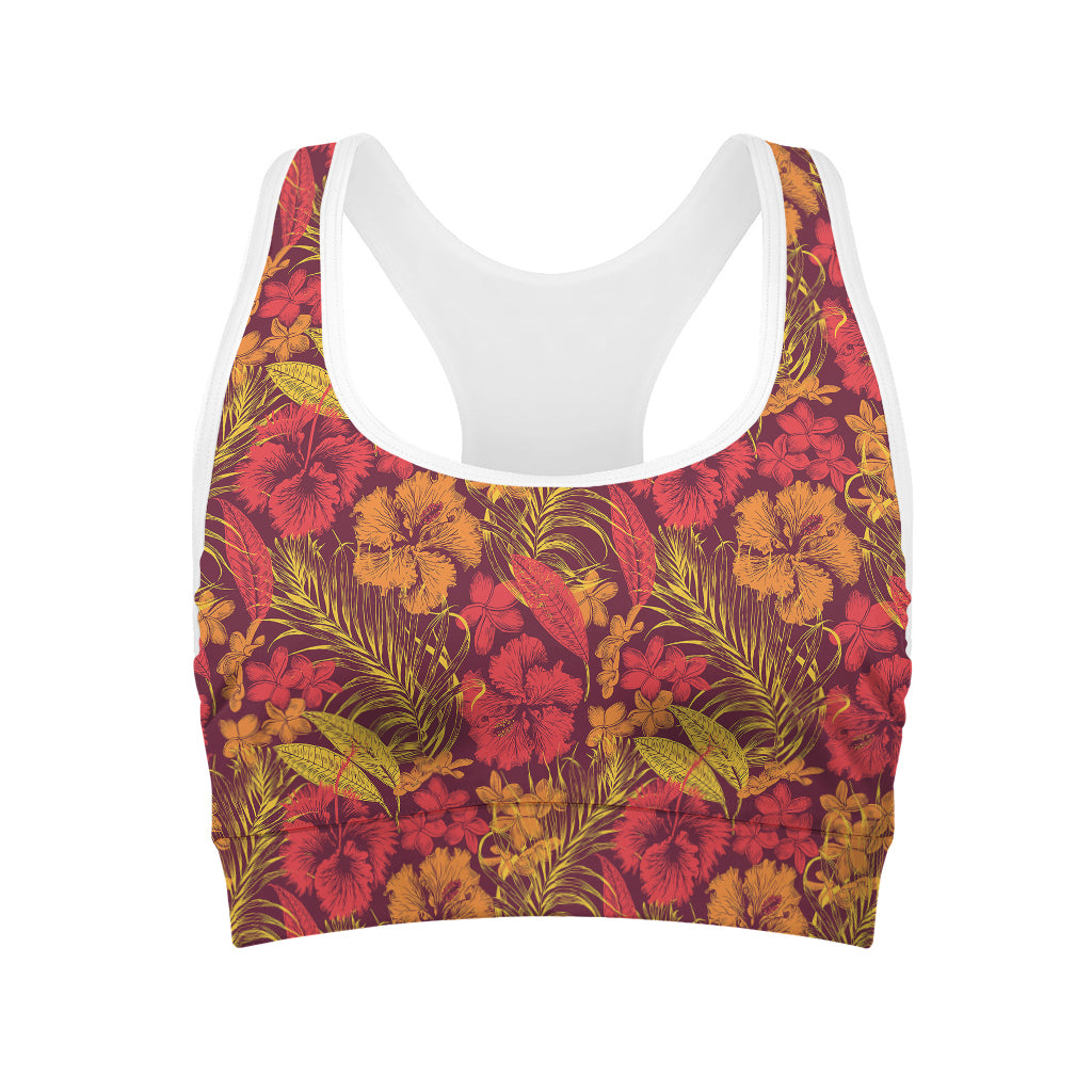 Retro Hawaiian Tropical Floral Print Women's Sports Bra