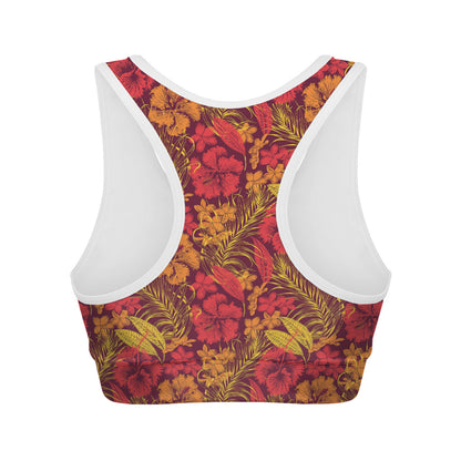 Retro Hawaiian Tropical Floral Print Women's Sports Bra