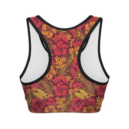 Retro Hawaiian Tropical Floral Print Women's Sports Bra
