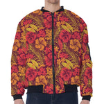 Retro Hawaiian Tropical Floral Print Zip Sleeve Bomber Jacket