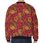 Retro Hawaiian Tropical Floral Print Zip Sleeve Bomber Jacket
