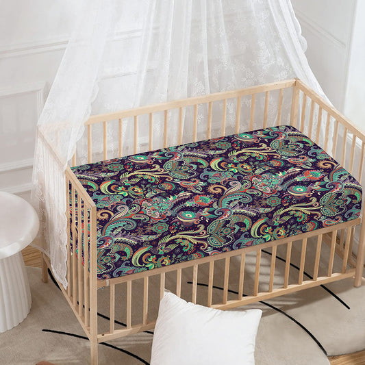 Retro Indian Paisley Pattern Print Baby Crib Sheet