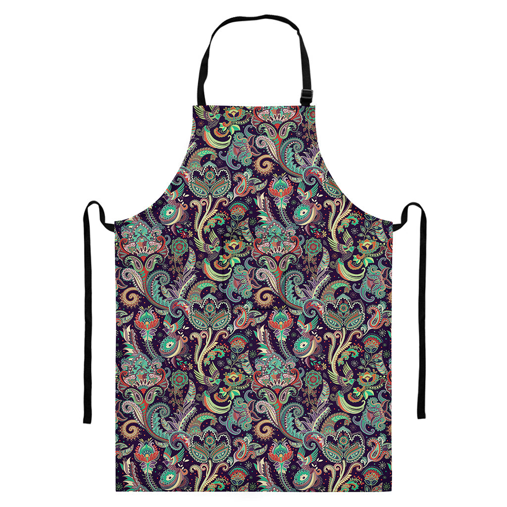Retro Indian Paisley Pattern Print Bib Apron With Pocket