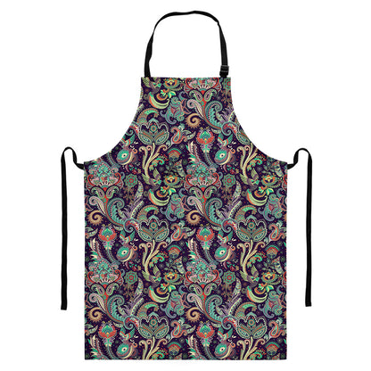 Retro Indian Paisley Pattern Print Bib Apron With Pocket