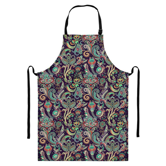 Retro Indian Paisley Pattern Print Bib Apron With Pocket