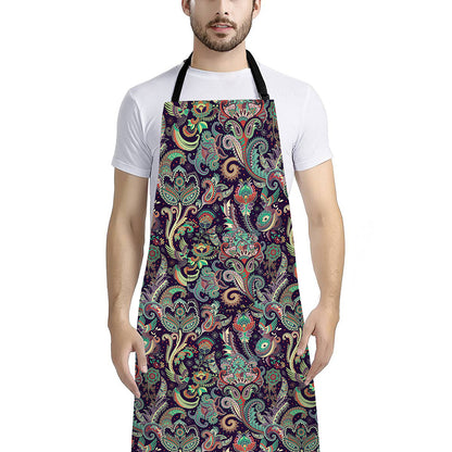 Retro Indian Paisley Pattern Print Bib Apron With Pocket