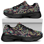 Retro Indian Paisley Pattern Print Black Chunky Shoes