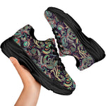 Retro Indian Paisley Pattern Print Black Chunky Shoes