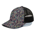 Retro Indian Paisley Pattern Print Black Mesh Trucker Cap