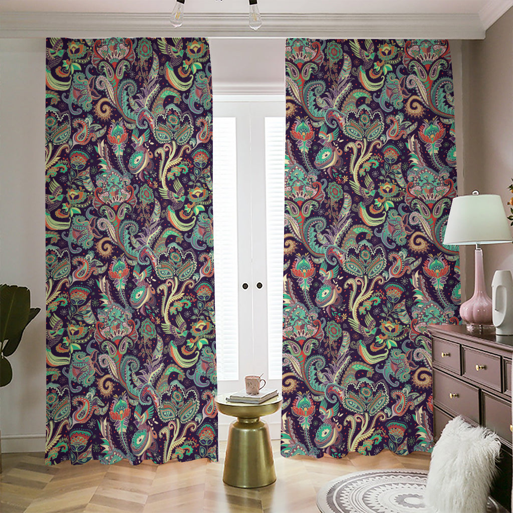 Retro Indian Paisley Pattern Print Blackout Pencil Pleat Curtains