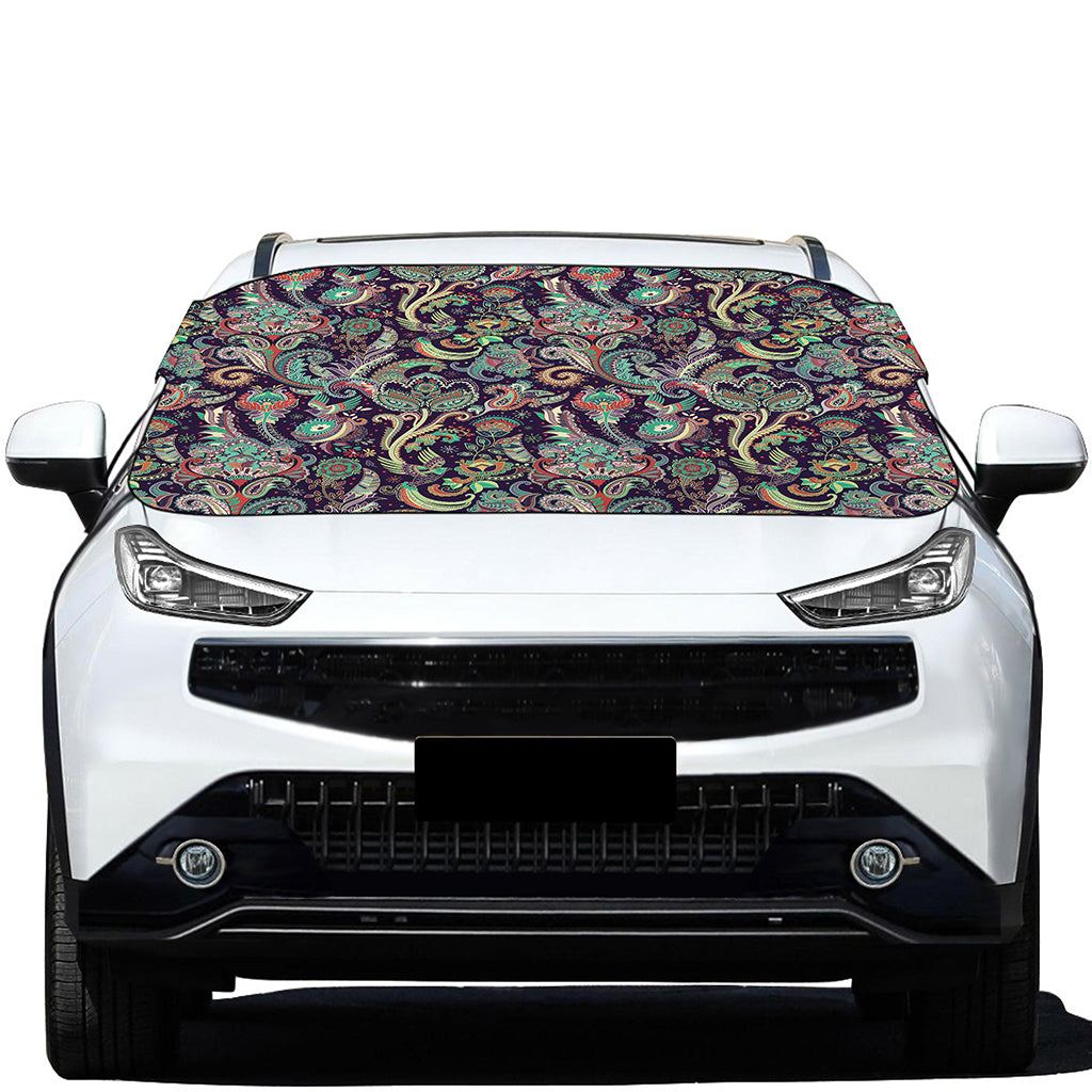 Retro Indian Paisley Pattern Print Car Windshield Snow Cover