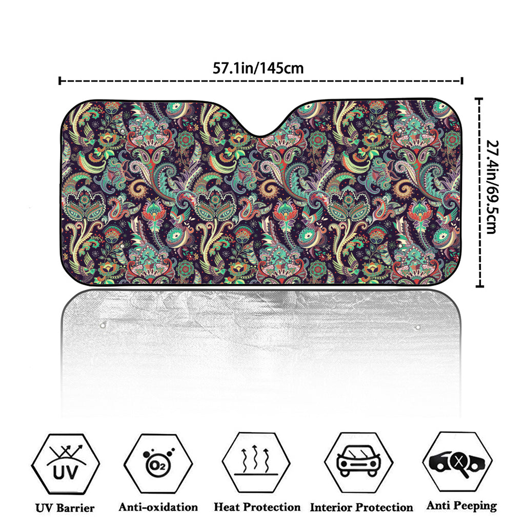 Retro Indian Paisley Pattern Print Car Windshield Sun Shade