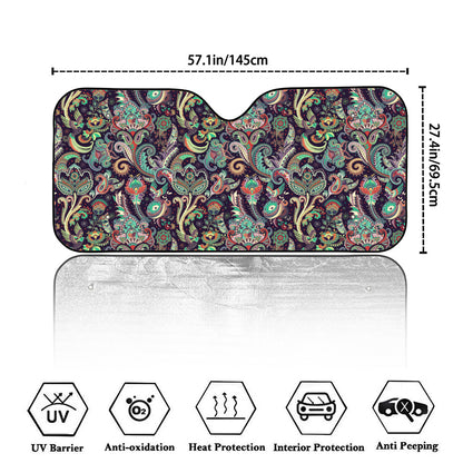 Retro Indian Paisley Pattern Print Car Windshield Sun Shade