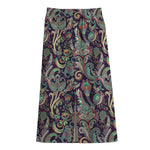 Retro Indian Paisley Pattern Print Cotton Front Slit Maxi Skirt