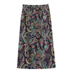Retro Indian Paisley Pattern Print Cotton Front Slit Maxi Skirt