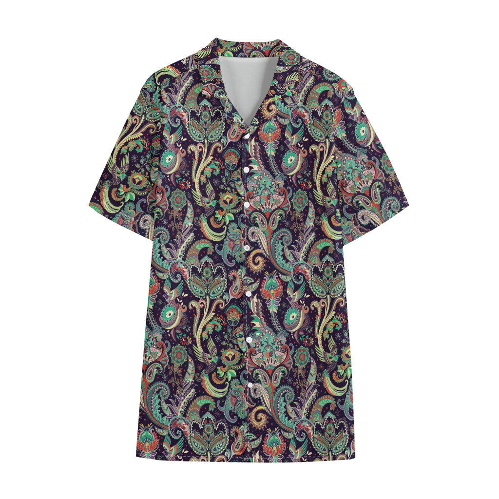 Retro Indian Paisley Pattern Print Cotton Hawaiian Shirt