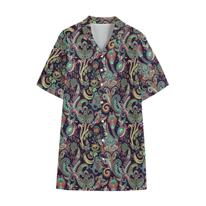 Retro Indian Paisley Pattern Print Cotton Hawaiian Shirt