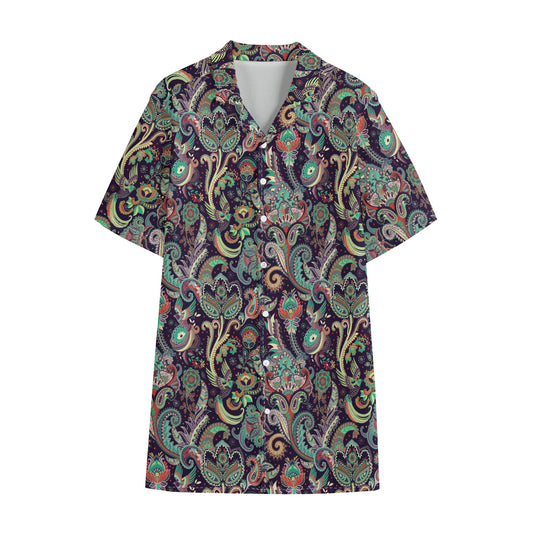 Retro Indian Paisley Pattern Print Cotton Hawaiian Shirt