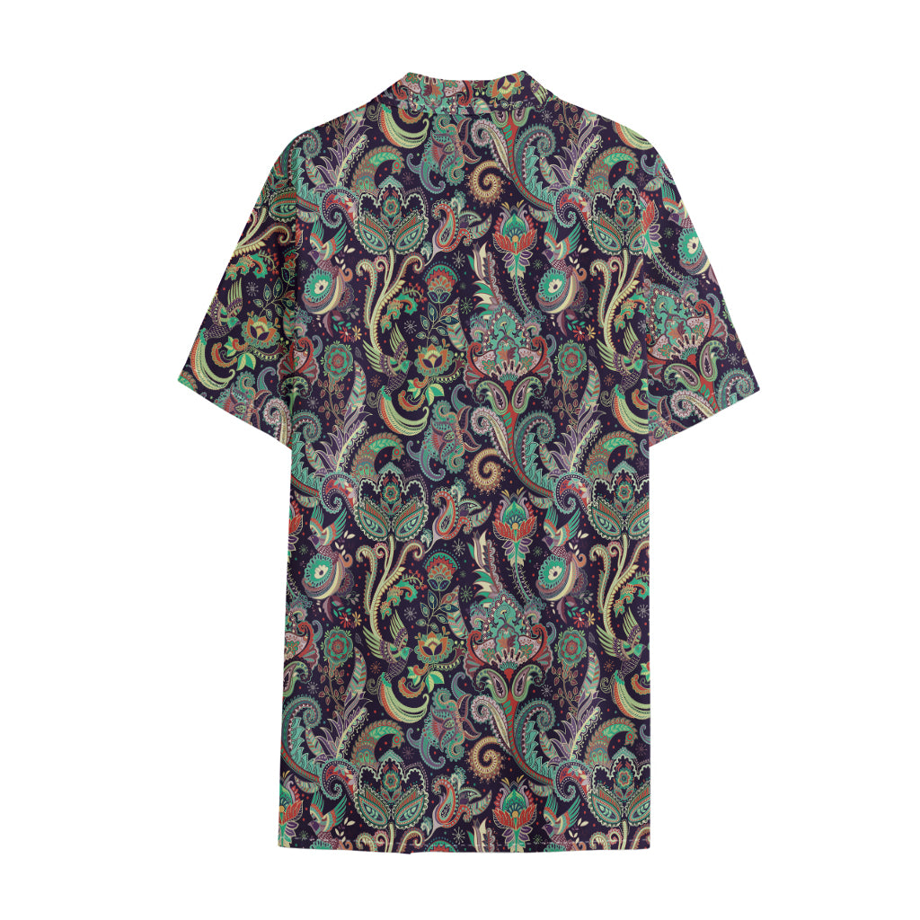 Retro Indian Paisley Pattern Print Cotton Hawaiian Shirt