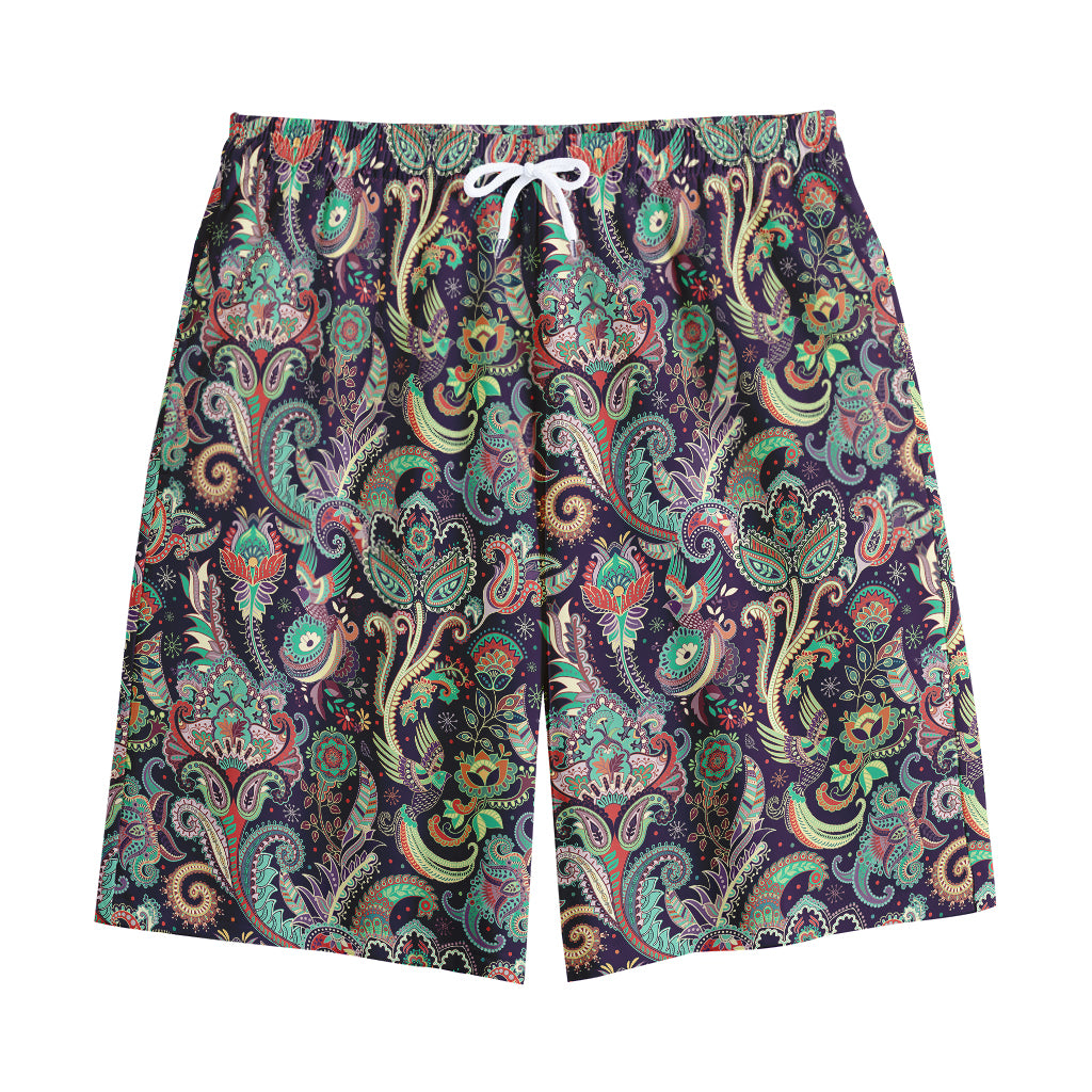 Retro Indian Paisley Pattern Print Cotton Shorts