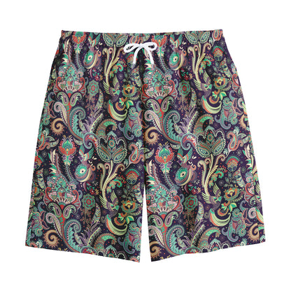 Retro Indian Paisley Pattern Print Cotton Shorts