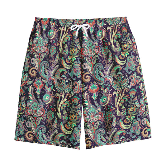 Retro Indian Paisley Pattern Print Cotton Shorts