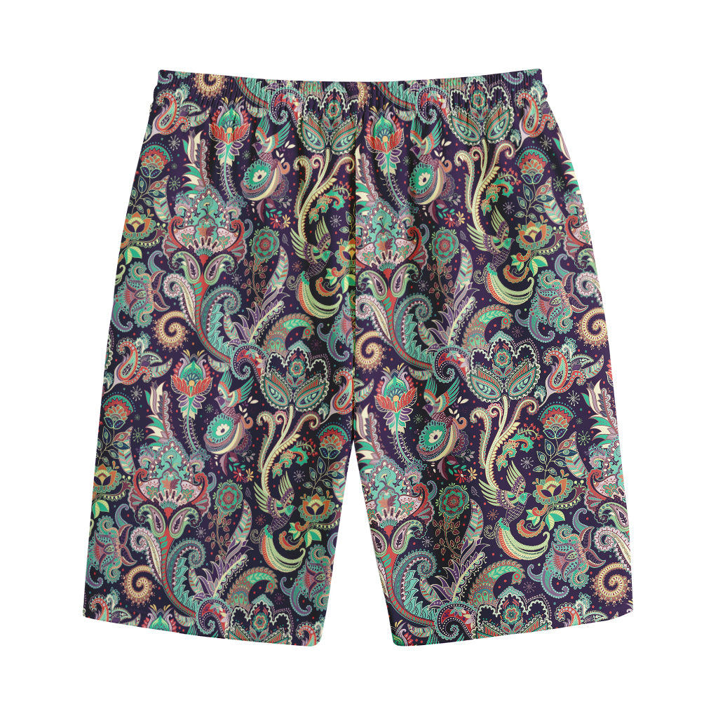 Retro Indian Paisley Pattern Print Cotton Shorts