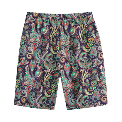 Retro Indian Paisley Pattern Print Cotton Shorts