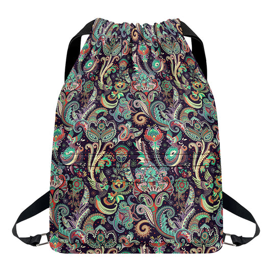 Retro Indian Paisley Pattern Print Drawstring Backpack
